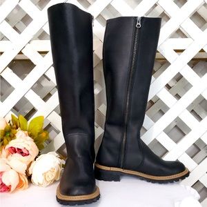 🪖ALL BLACK Tall Leather Biker Boots